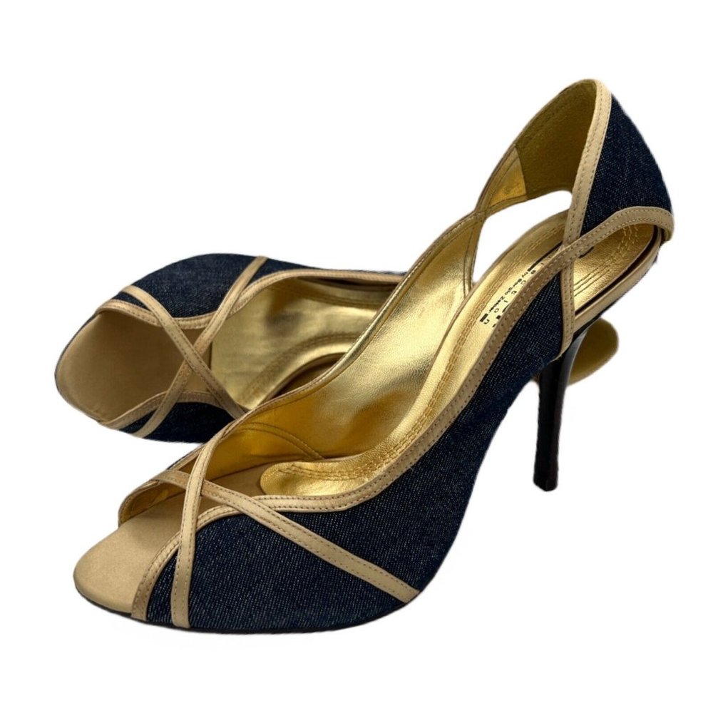 Sergio Zelcer Spanish Leather Collection Womens Pumps Heels Size 10 Denim Gold